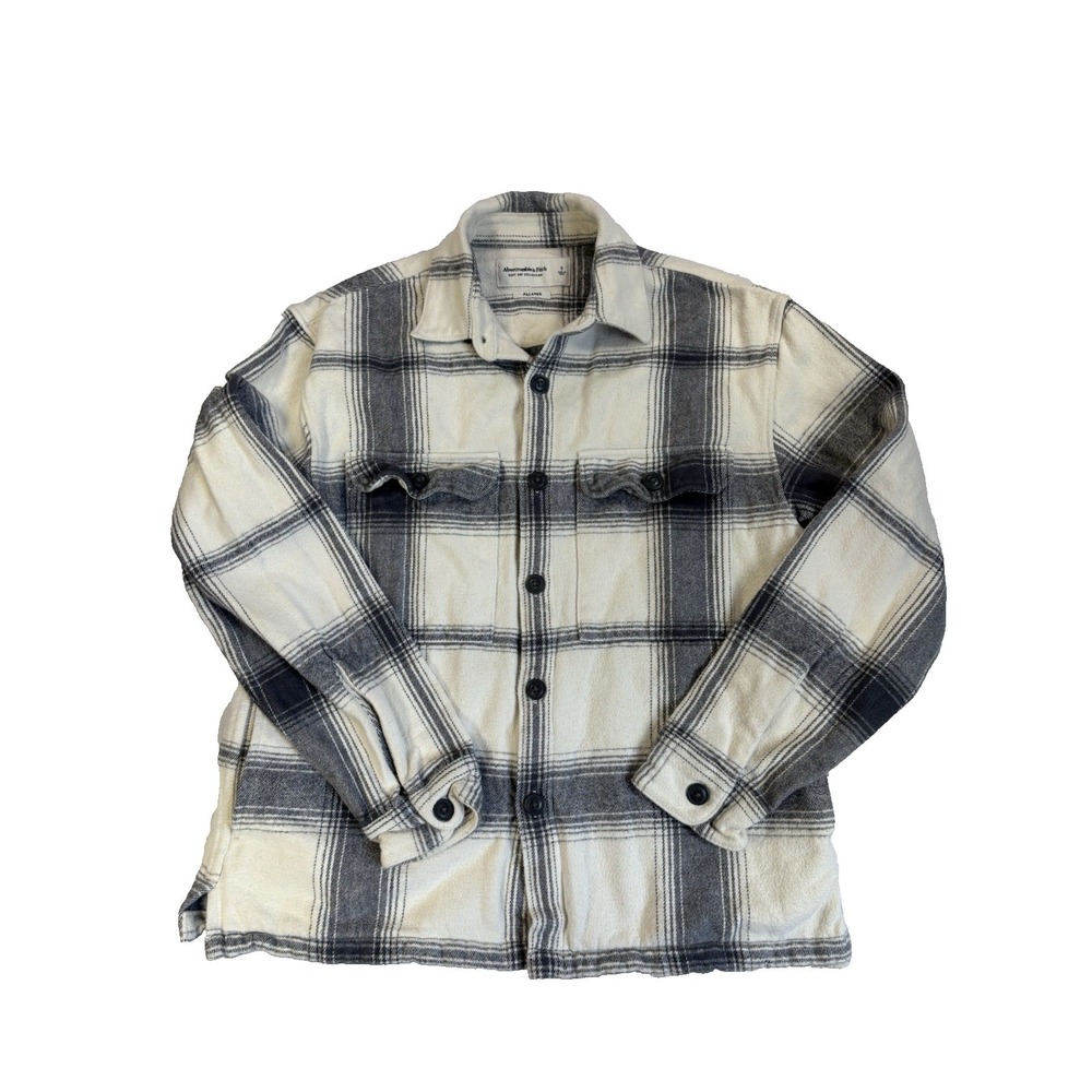 Abercrombie & Fitch Men's Sm Gray‎ Plaid Flannel Shacket Fall Cozy Layers Cabin